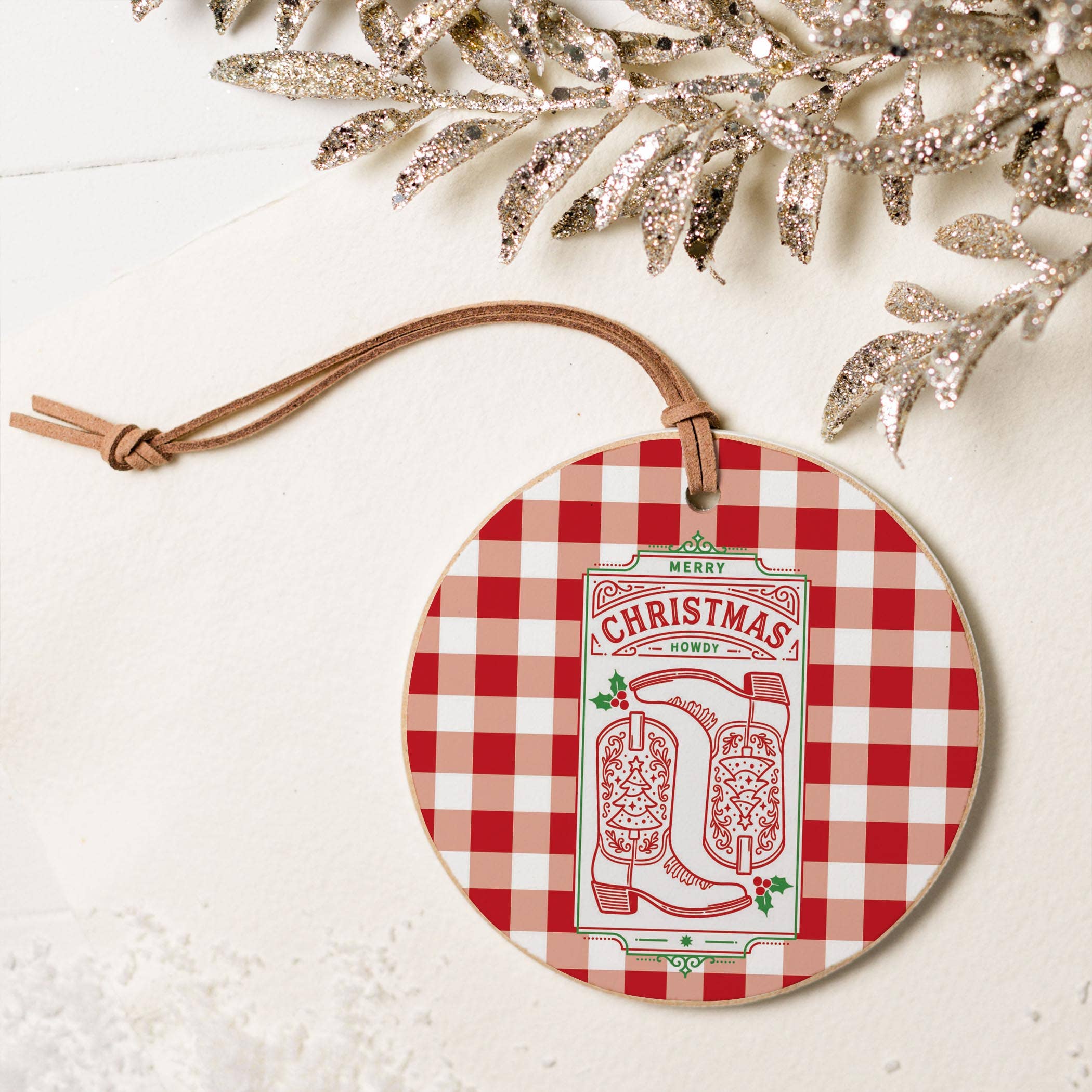 White 4" Round Ornament-Western Christmas for wholesale on Faire5