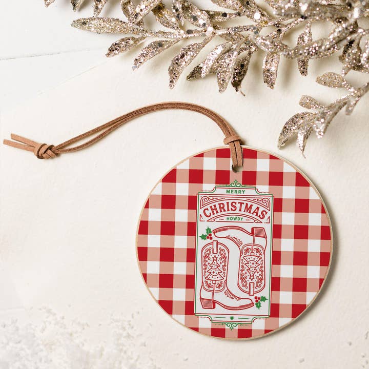 White 4" Round Ornament-Western Christmas for wholesale on Faire5