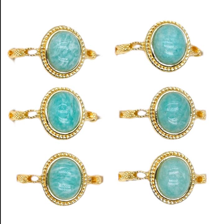 Gold-plated rhodium brass ring & natural stone (Adjustable) #9 for wholesale by Foliesbijoux