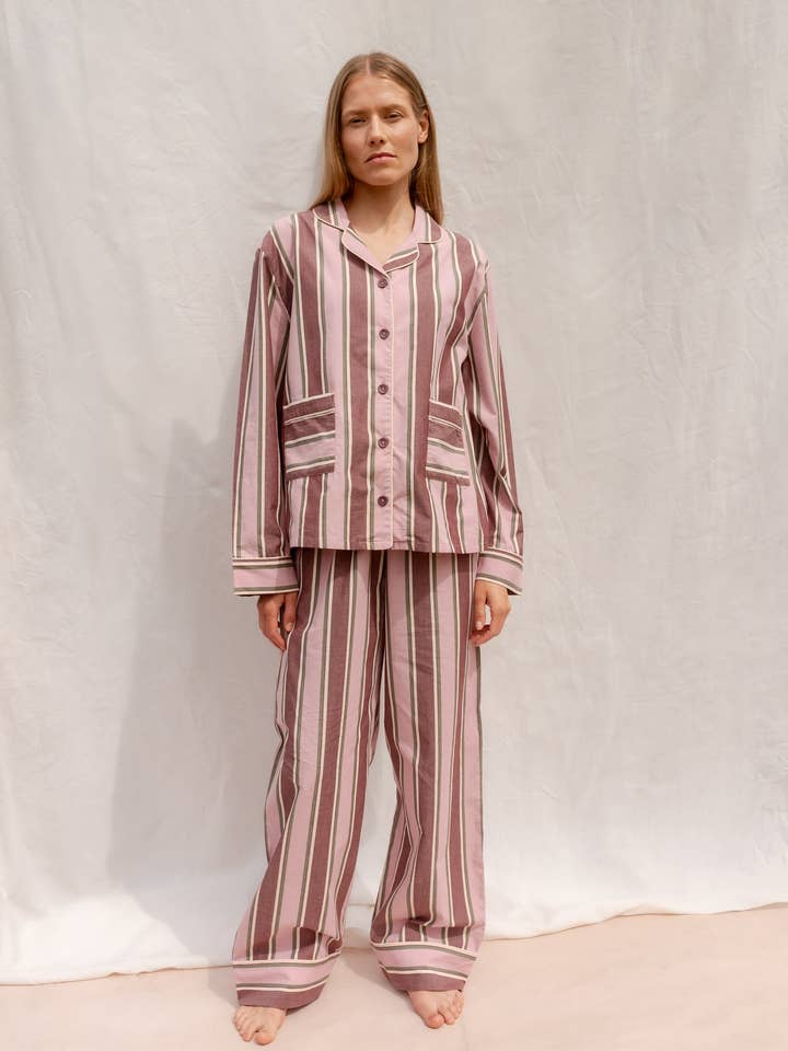 Cotton Pyjamas in Pink Stripe for wholesale by TBCo