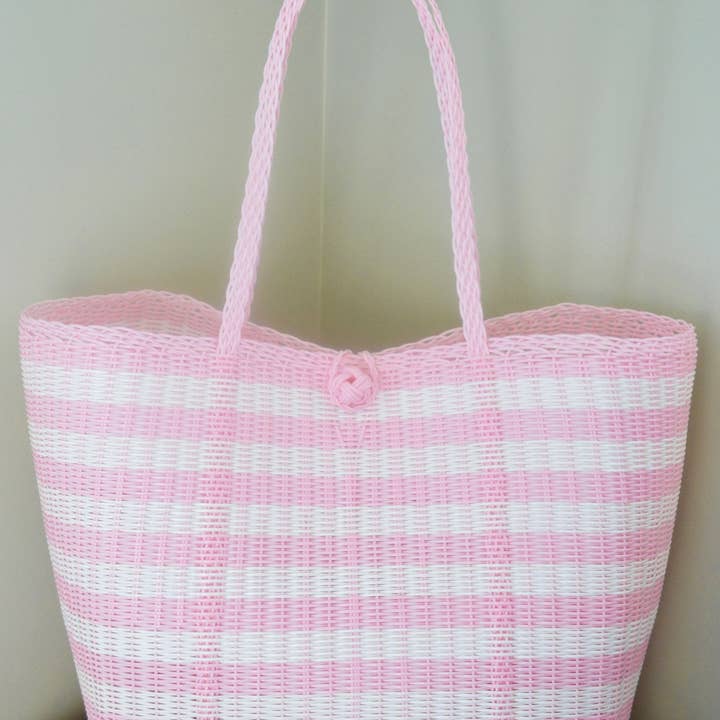 The Lilley Line - Wholesale Tote Bag - Women's - Large, Lined Paper Stripe in Baby Pink + White Tote