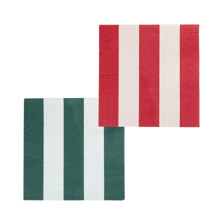 My Mind’s Eye - Wholesale Disposable Napkin - BOW1138 - Red and Pink Green and Mint Striped Cocktail Napkin Set