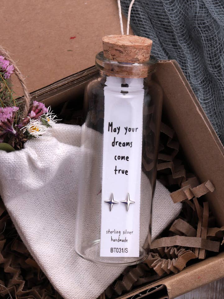 BT031 Message Bottle Earrings 'Dreams Come True' for wholesale by Attic creations