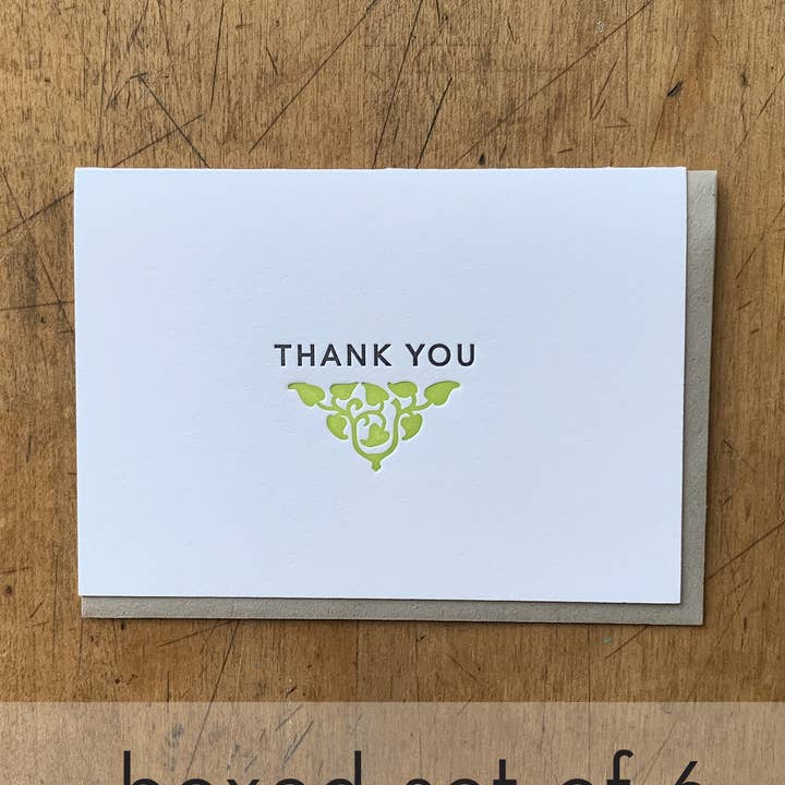 Thank You Aldine Leaf Card - Box of 6 for wholesale by Letterpress PDX
