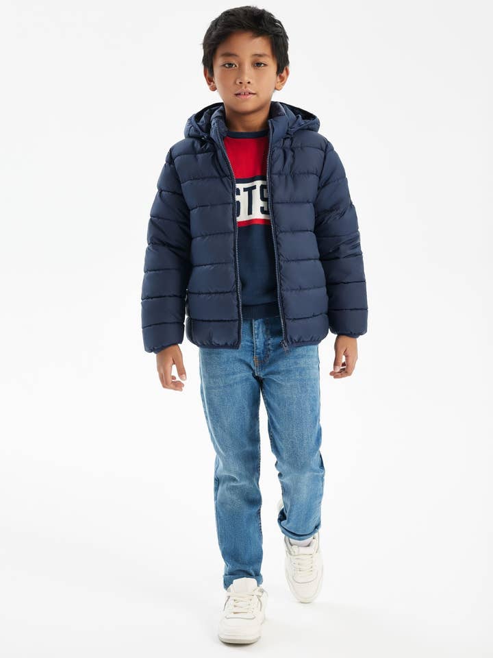 Jongens gewatteerde jas afneembare capuchon marine 2-14 jaar voor wholesale door Minoti sp. z o.o.