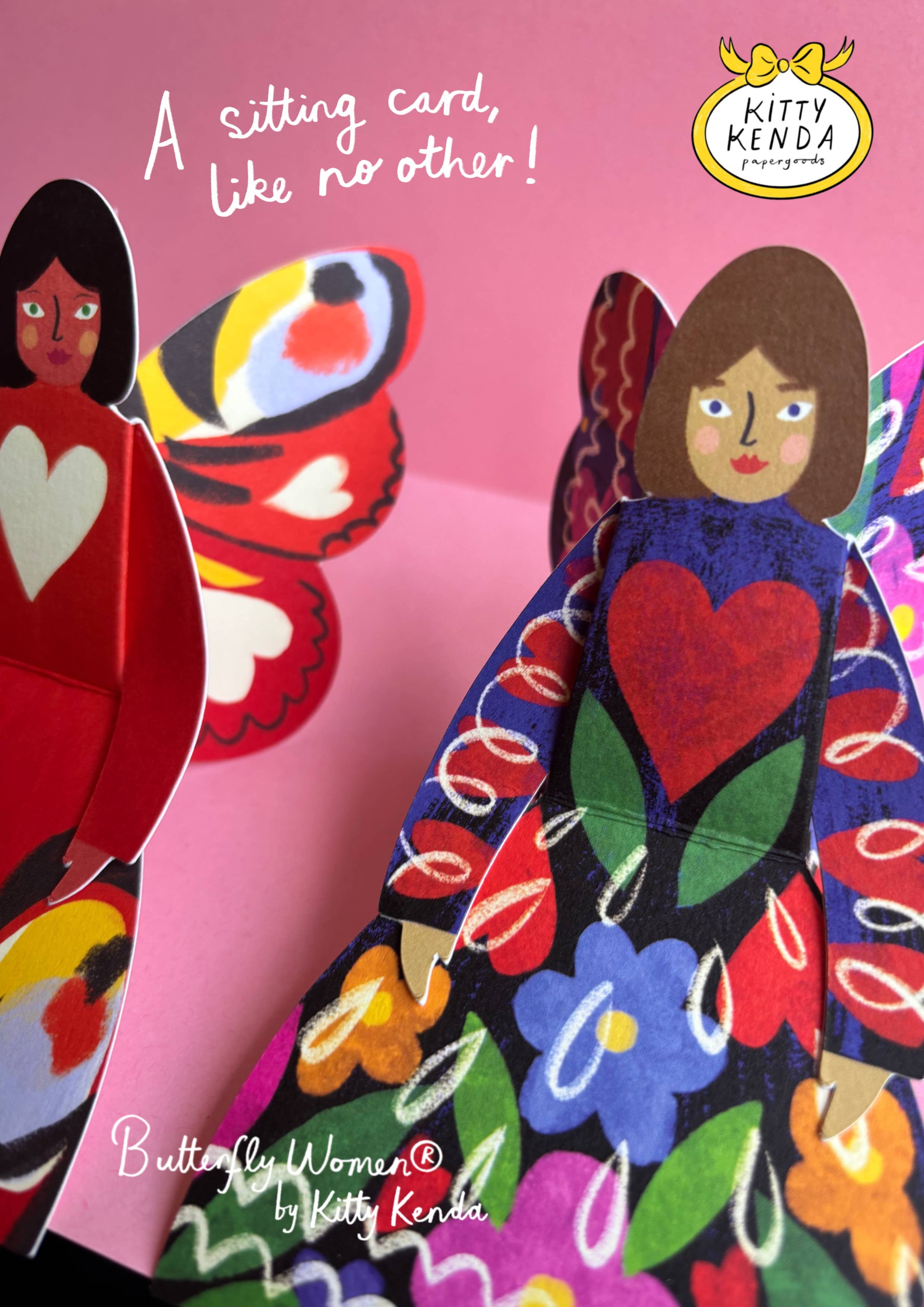 Kitty Kenda Papergoods - Vendita all'ingrosso Biglietti di auguri - Biglietto di auguri Butterfly Woman da posizionare - Midnight Floral3