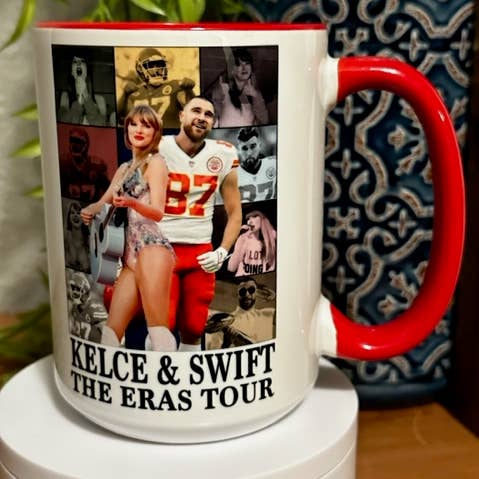 Kelce Swift The Eras Tour Chiefs Coffee Mug Options for wholesale by Dogwood Graphics & Design