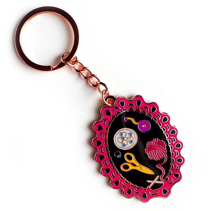 Kitty With A Cupcake - Wholesale Keychain - Women's - Knitting Session Enamel Keychain