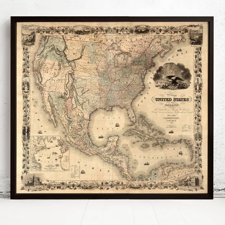 Mapa Antigo dos Estados Unidos 1850 Mapa Vintage | Impressão de Arte de Parede Mapa Vintage for wholesale by OldCityPrints - Old Maps and Posters