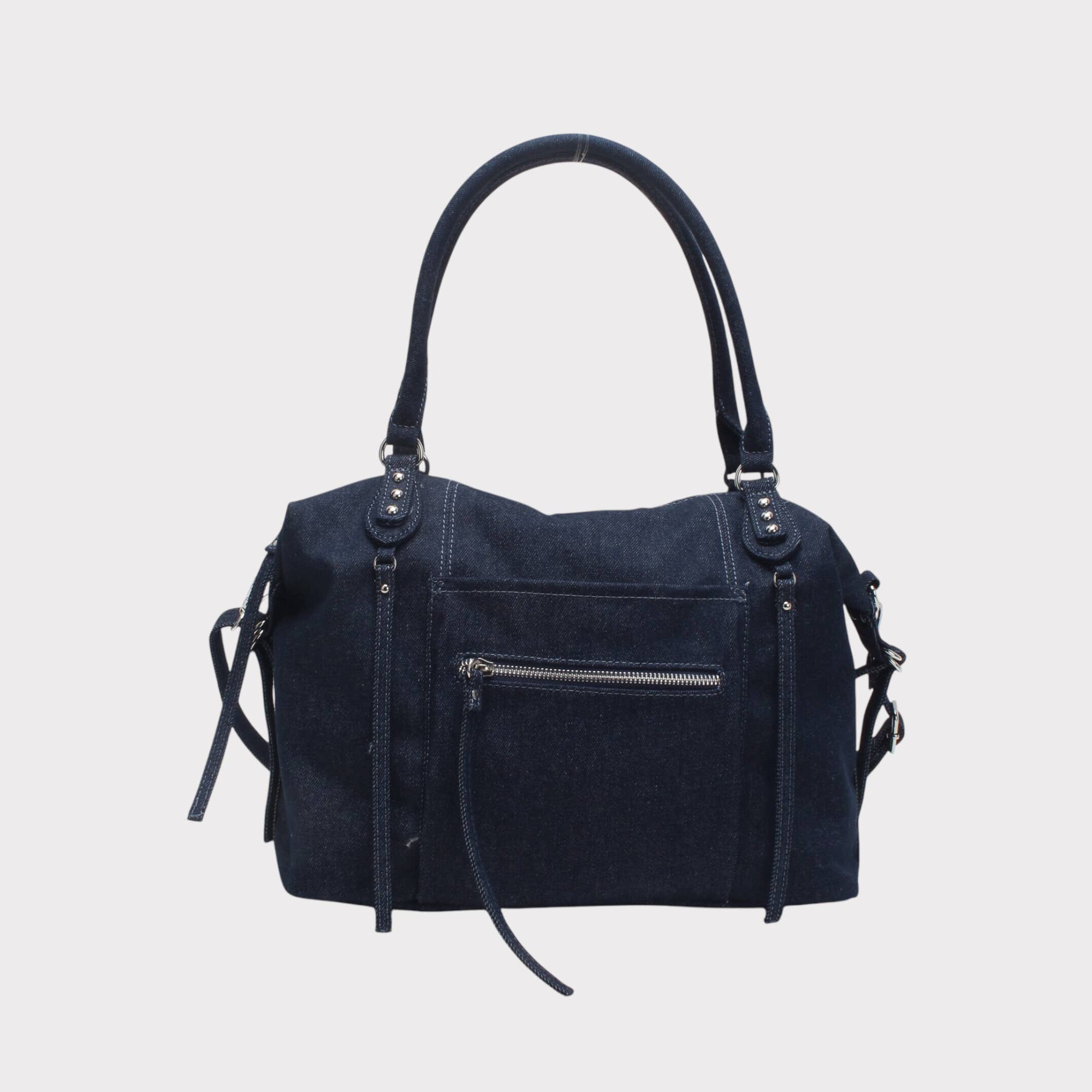 BESTINI - Vente Sac porté épaule – femme -  Sac bowling vintage avec multiple zip, effet jeans3