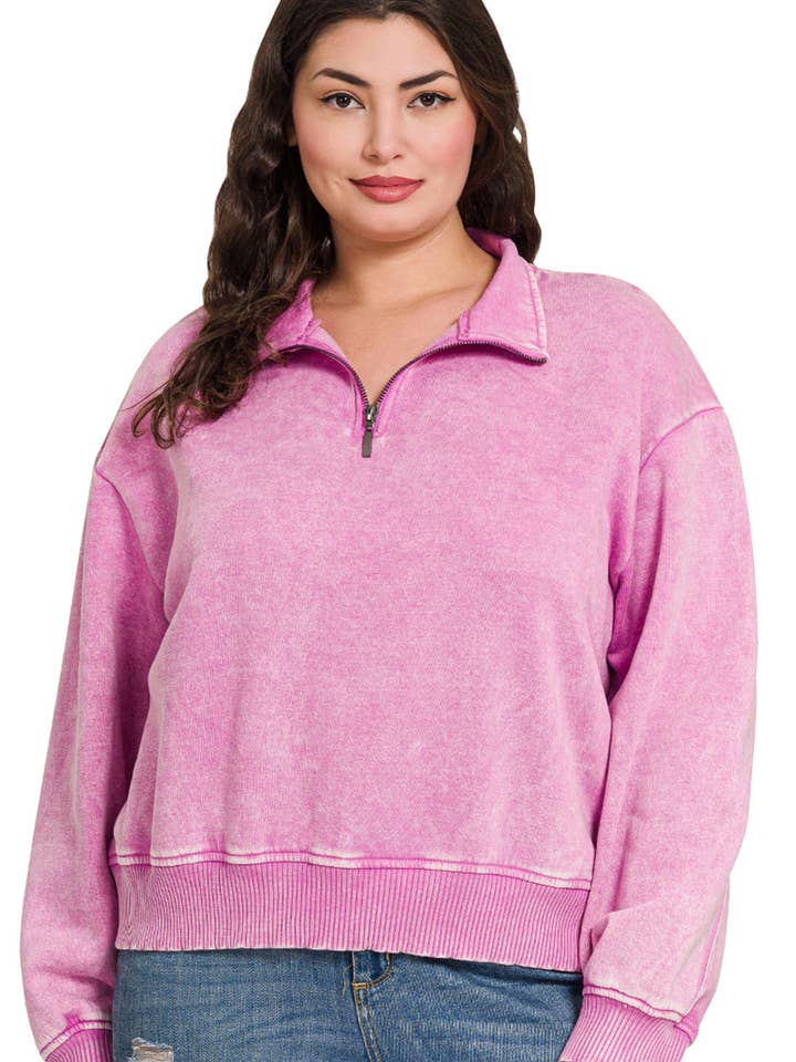 .....SI-26626 Plus Acid Wash Fleece Half Zip Pullover for wholesale by 42POPS