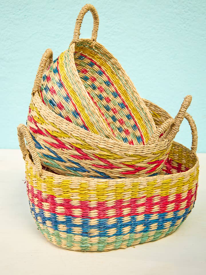 Rainbow Seagrass Basket Set with Handles for wholesale by Namaste