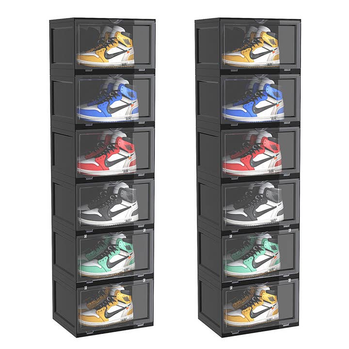 SOGA 2X 6 Tier Black Portable Shoe Organiser Sneaker Footwear Folding Plastic Bin Stackable Storage Box with Magnetic Door for wholesale by SOGA International Pty Ltd