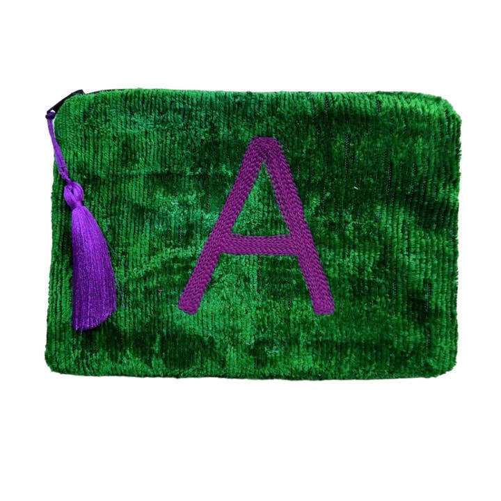 AYCA DESIGN - Wholesale Pouch - Women's - Silk Velvet Ikat Monogrammed Small PouchÂ