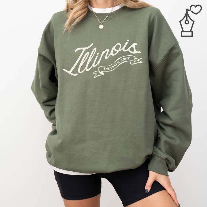 Sweat-shirt à col rond Illinois, Fierté de l'État de l'Illinois pour la vente par KylieBeth Designs