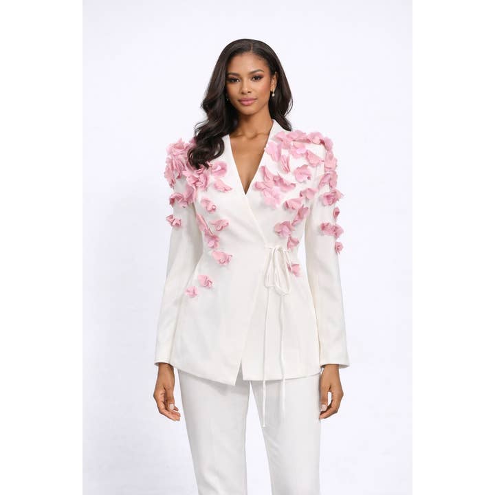 SY595 3D-blomsterapplikation slim fit-blazer for engroshandel hos Sanyao Fashion