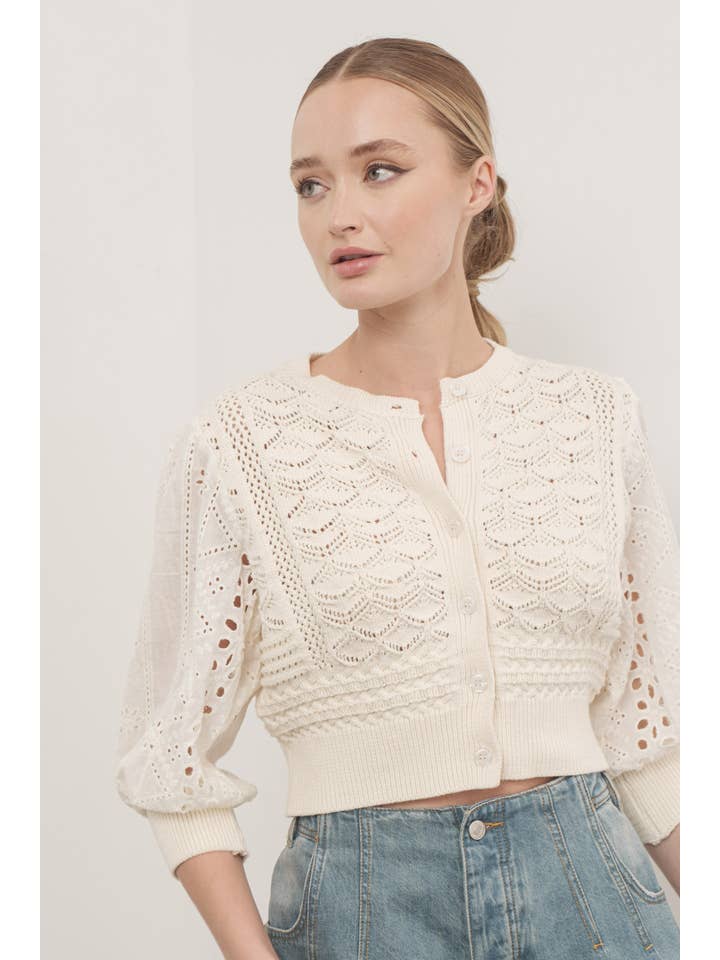 Aaron & Amber - Wholesale Cardigan - Women's - MAS2722 HENDRY 3/4 SLEEVES SEE THROUGH CARDIGAN