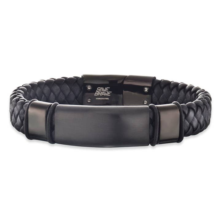 Salva Bracciale da uomo in acciaio inossidabile e pelle nera Roma per la vendita all'ingrosso da parte di Save Brave