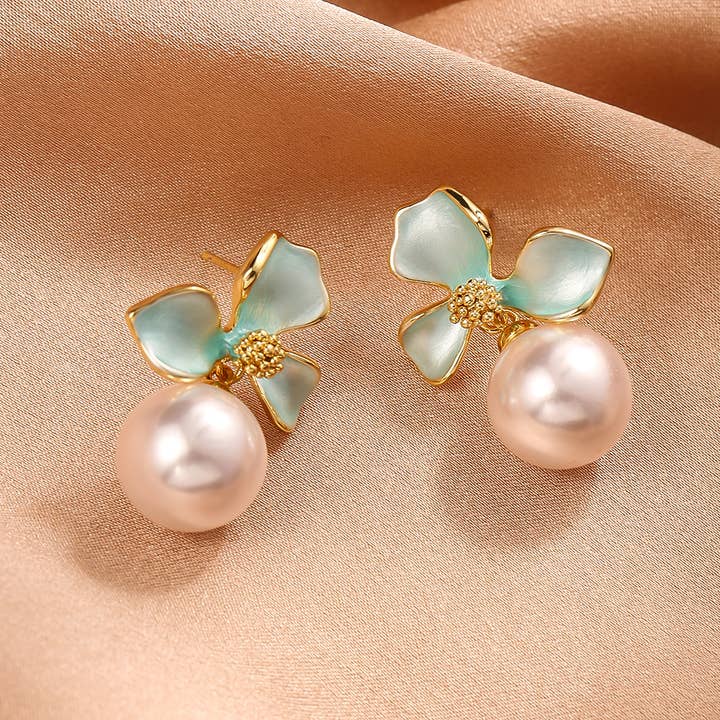 Pearl Drop Flower Earring in Pale Blue & Gold
for wholesale by Last True Angel