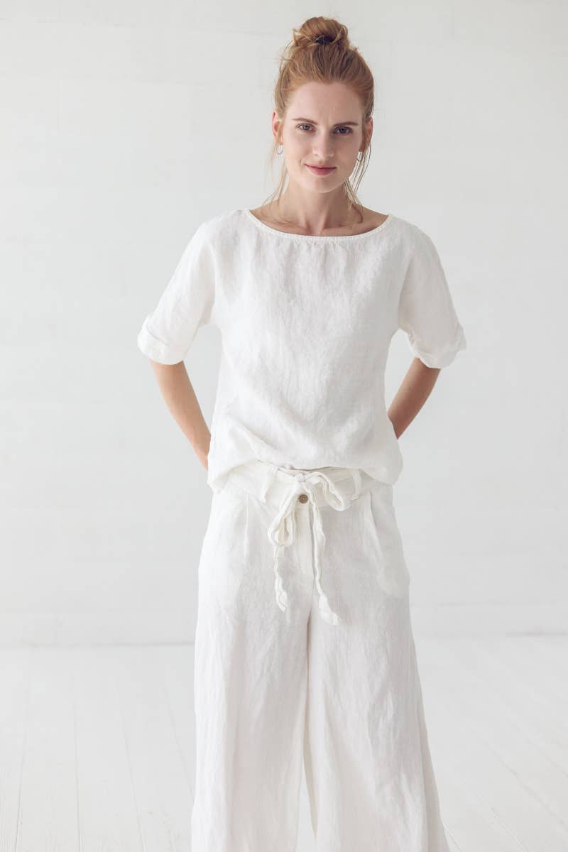 Epic Linen - Wholesale Broek - Dames - Linnen broek met brede pijpen in off-white4