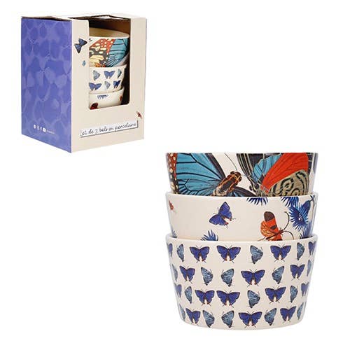 3 Bowls 10 Cm Encyclopedia Blue Butterflies - Posala62J01 for wholesale by KIUB