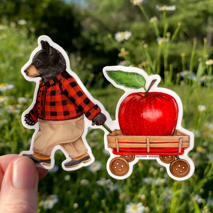 Apple Cart American Black Bear Weatherproof Vinyl Sticker for wholesale by Allison Stoiser Art