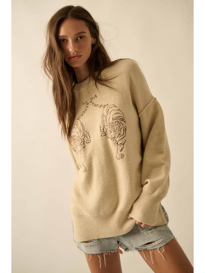 Promesa USA - Wholesale Knit Sweater - Women's - Embroidered Tigers Solid Knit Exposed-Seam Sweater7