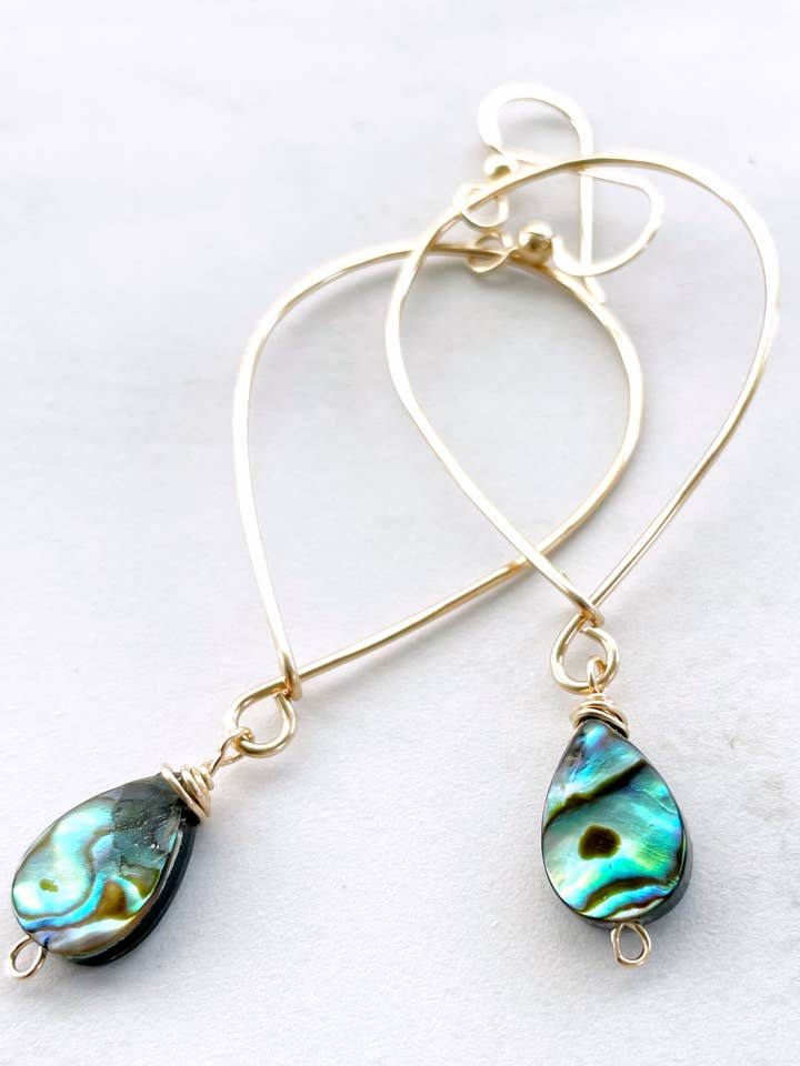 Inverted Teardrop Hoops Abalone | 14kt Gold Filled, Sterling for wholesale by Quinn Sharp Handmade