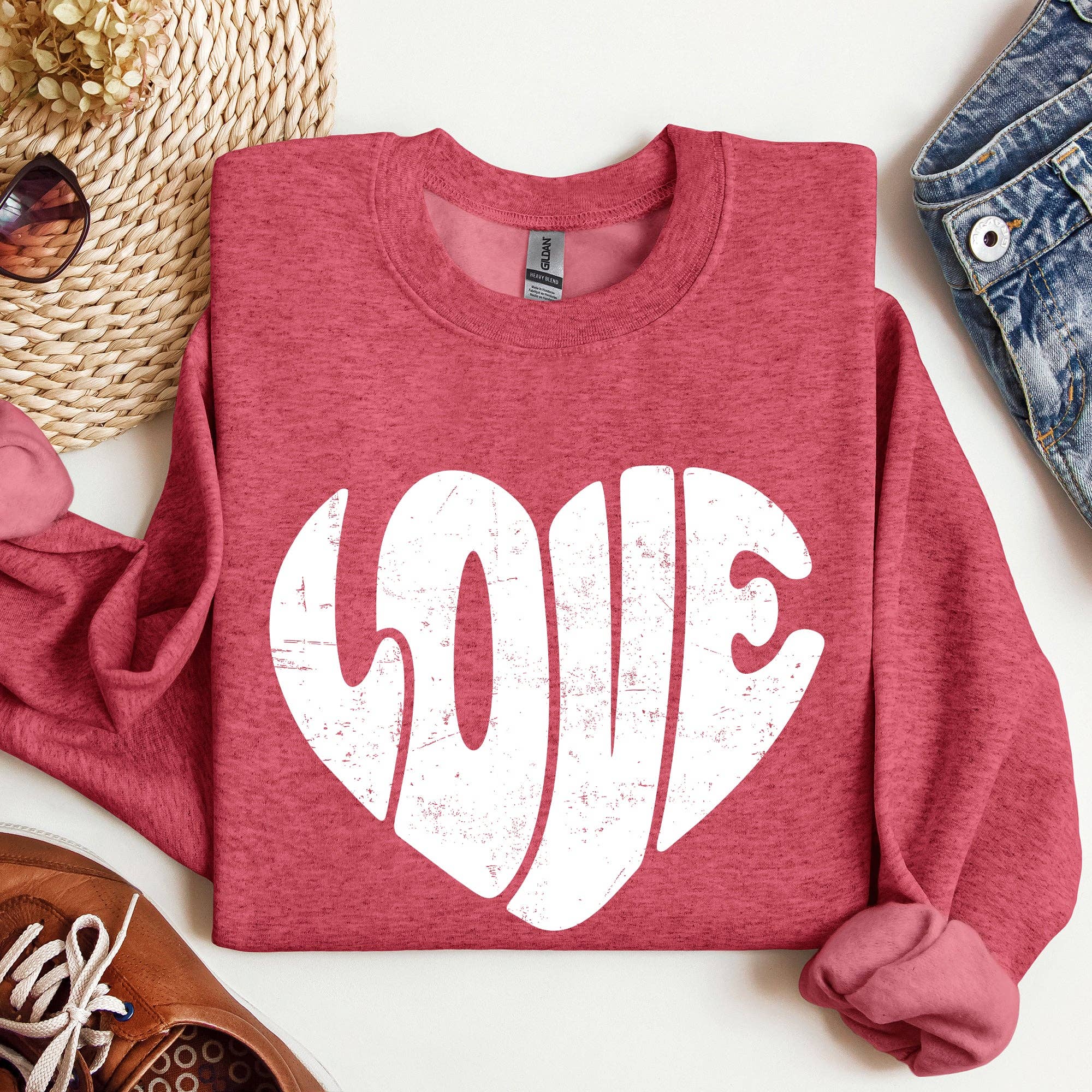 Refinery Number One LLC - Wholesale Graphic Sweatshirt - Women's - Retro Love Heart, Vintage, Sweatshirt, Valentine's Day8