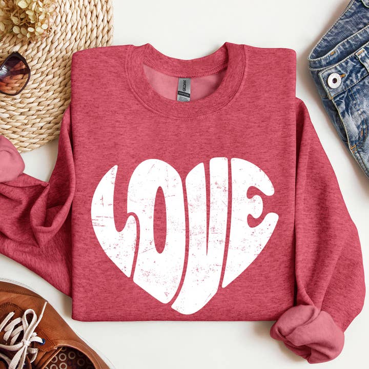 Refinery Number One LLC - Vente Sweat-shirt à imprimés – femme - Retro Love Heart, Vintage, sweat-shirt, Saint-Valentin9