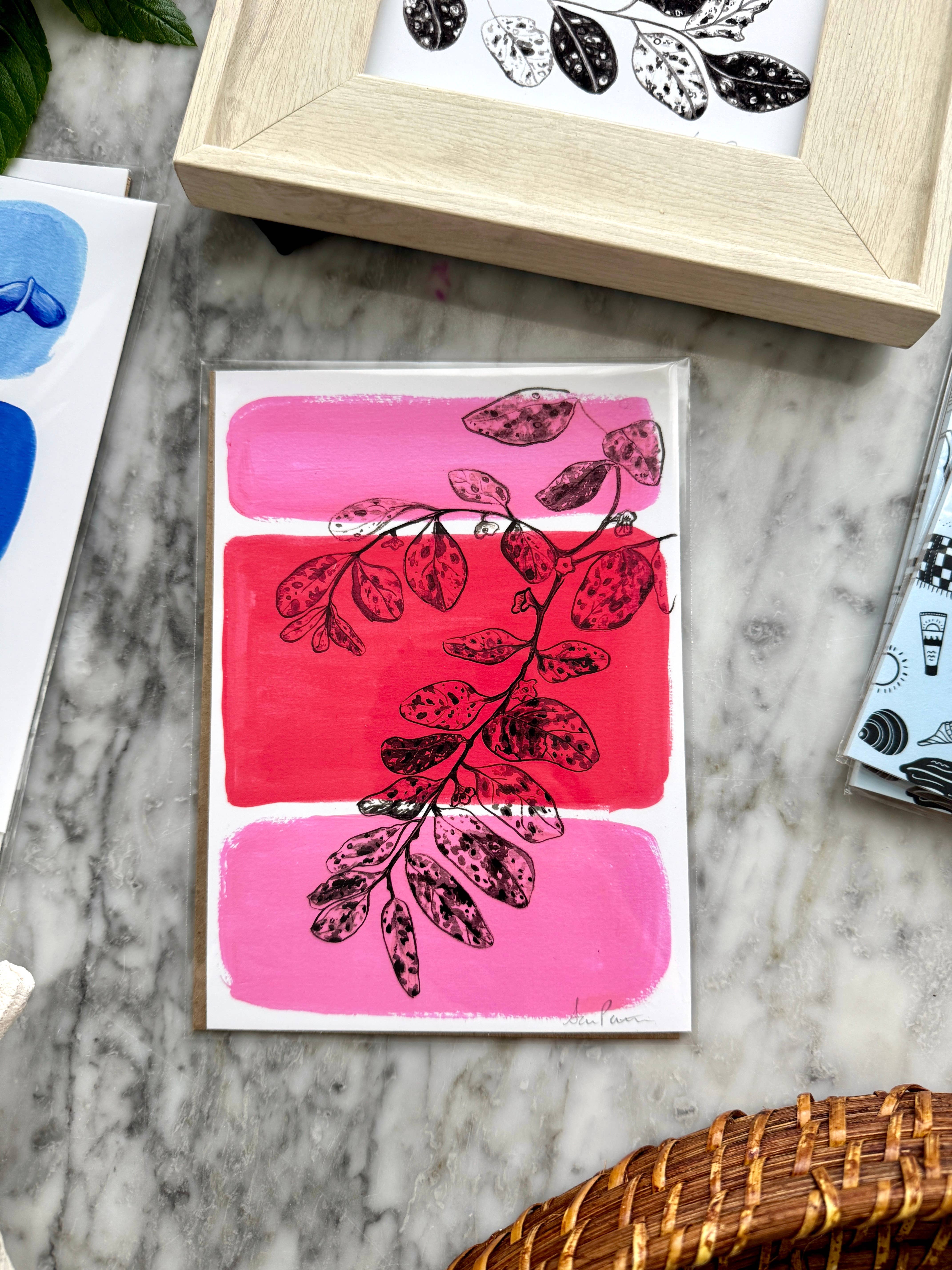 Sara Elands Peterman - Wholesale Art Print - "Speckled Plant with Pink" Giclée Print - 5"x7"3