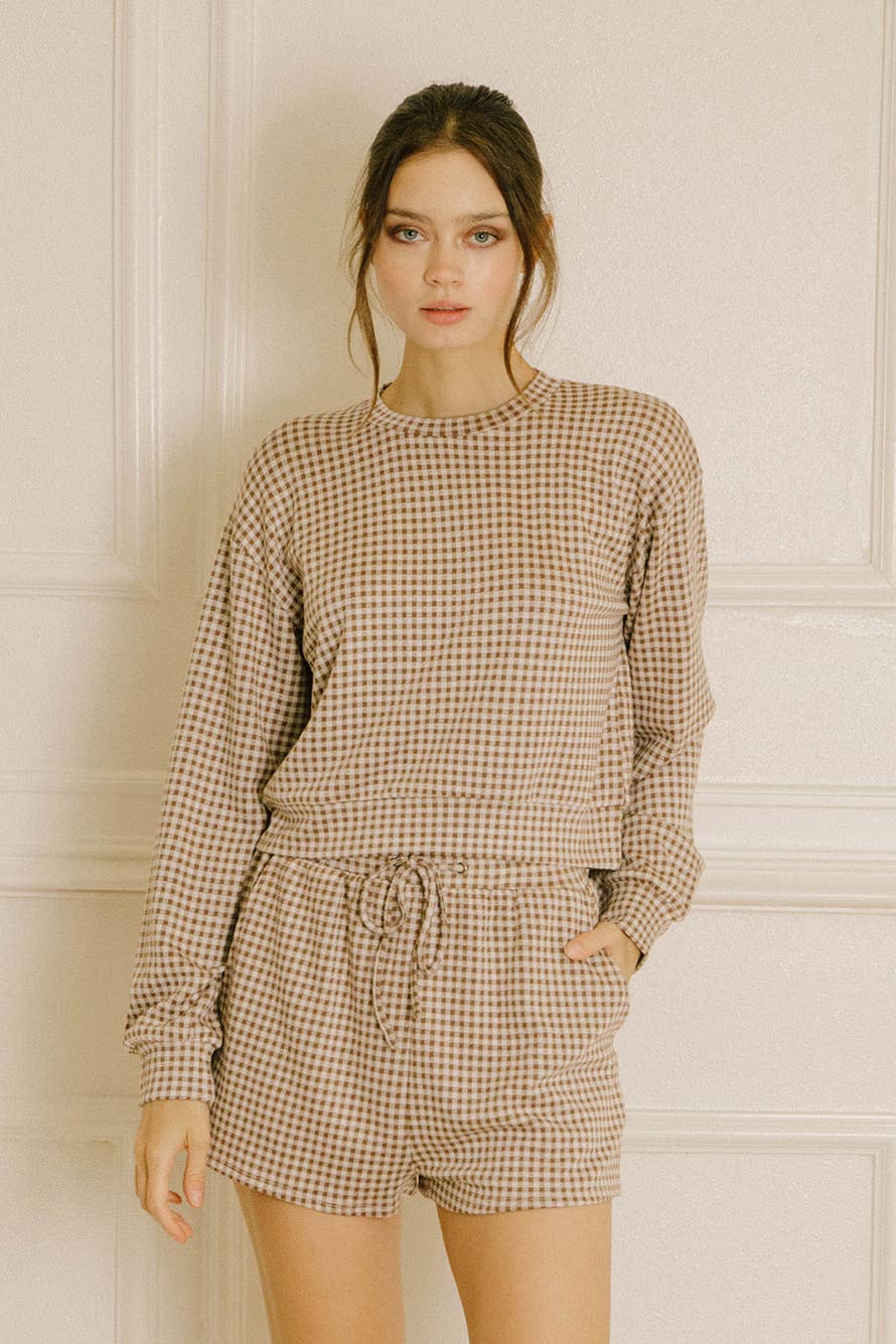 Brown Check BP2624- Tiny Gingham Print Shorts for wholesale on Faire1