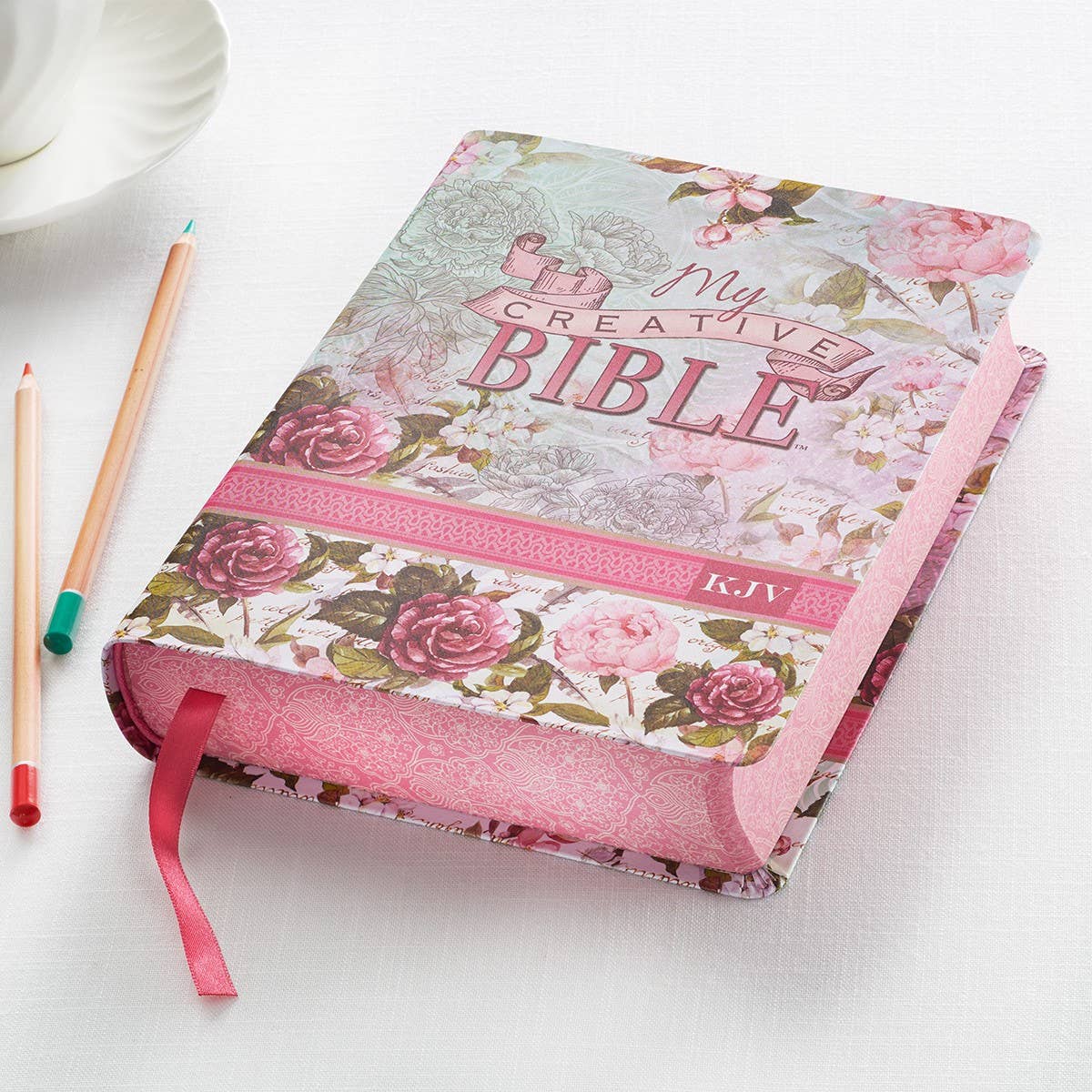 Christian Art Gifts - Wholesale Religion Book - KJV My Creative Bible Faux Leather, Pink Floral Print2