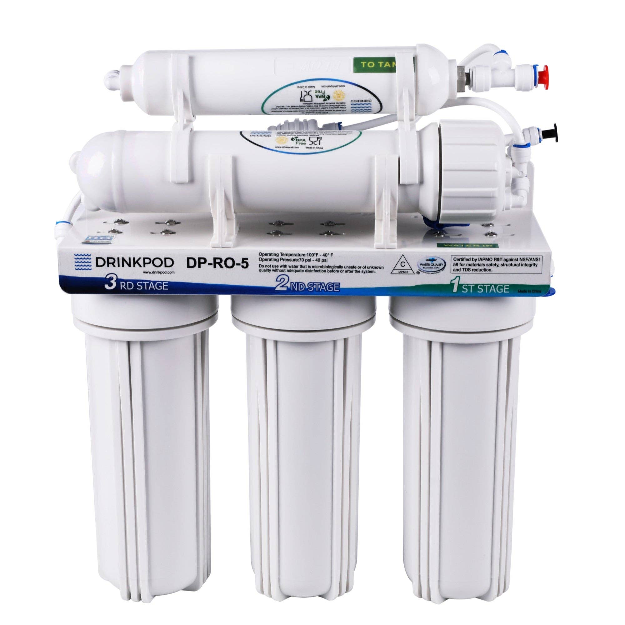 DRINKPOD LLC – Aparelhos de cozinha por atacado – Sistema de Osmose Reversa de 5 Estágios para Instalação Sob a Pia com Torneira de Níquel Escovado2
