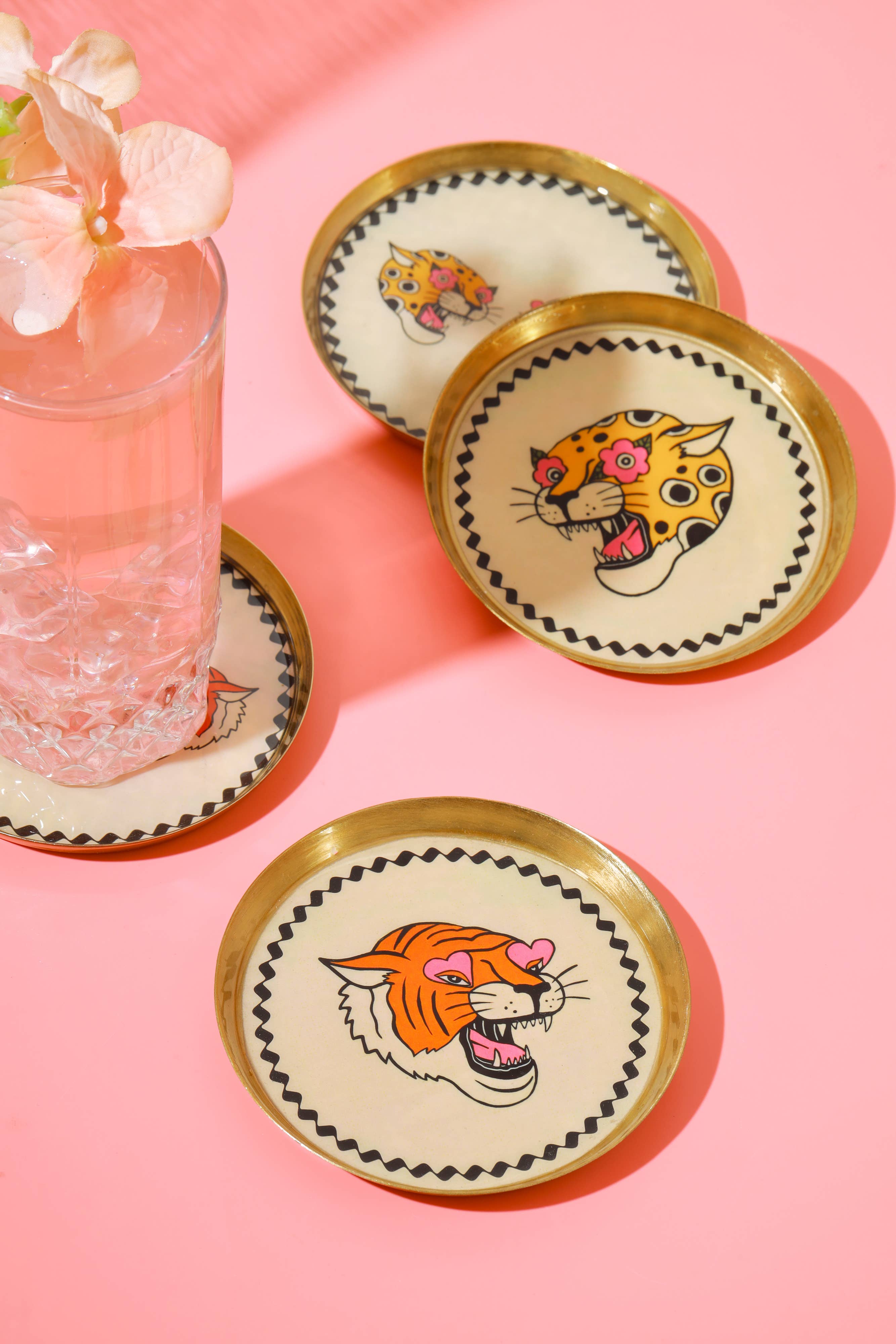 Tiramisu - Wholesale Coasters - Pop Art Safari Metal Coaster Set (Tiger & Leopard)