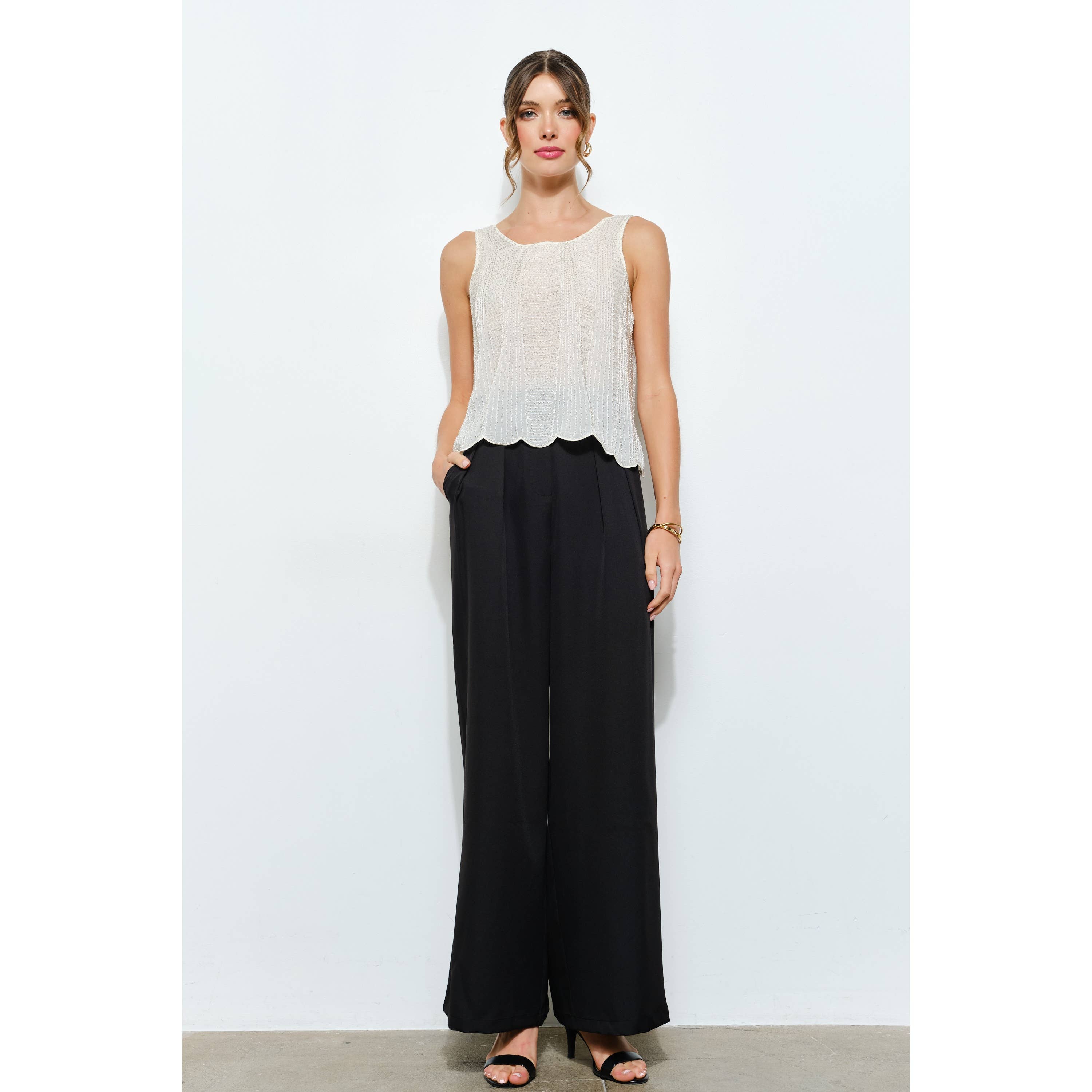 INA - Wholesale Blouse - Women's - All Over Beaded Scallop Hem Sleeveless Top3