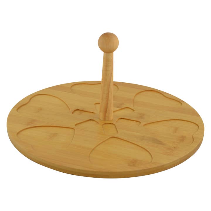 Three Star IM/EX Inc. - Vente Bol de service - Ensemble de bols en céramique en forme de cœur avec base en bambou Lazy Susan2