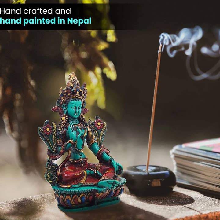 Lungta Imports - Venta al por mayor Escultura - Gran estatua de resina de Tara Verde, diosa madre budista tibetana5