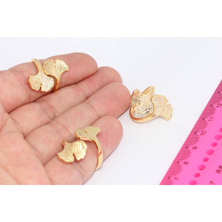 Anello placcato in oro lucido 24k, Anello foglia di Gingko Biloba, MTE1207 per la vendita all'ingrosso da parte di QueenJewelryM