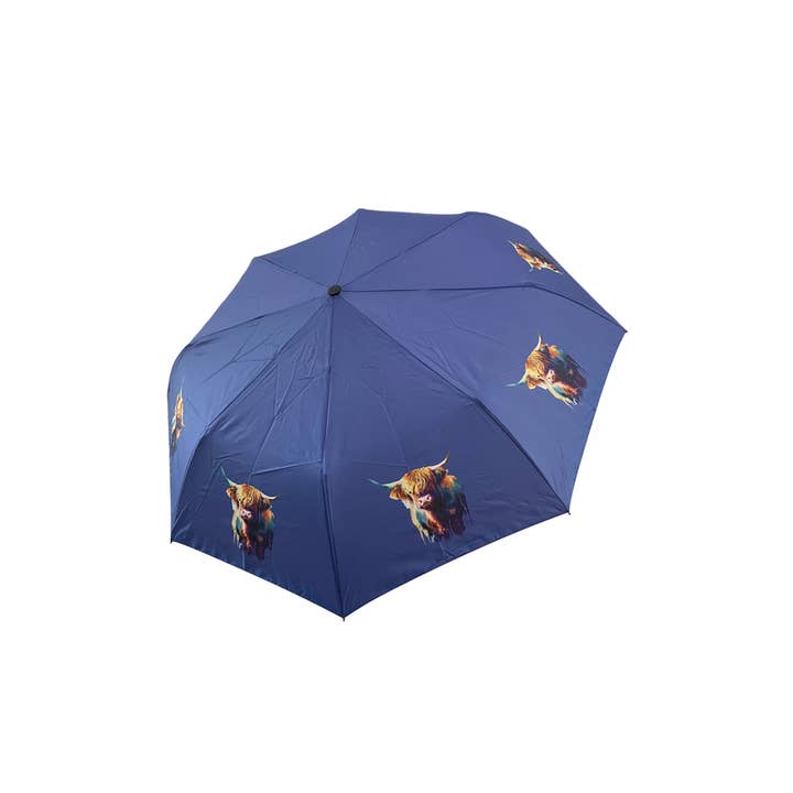 Blue Scottish Highland Cow Umbrella (Short) for wholesale on Faire