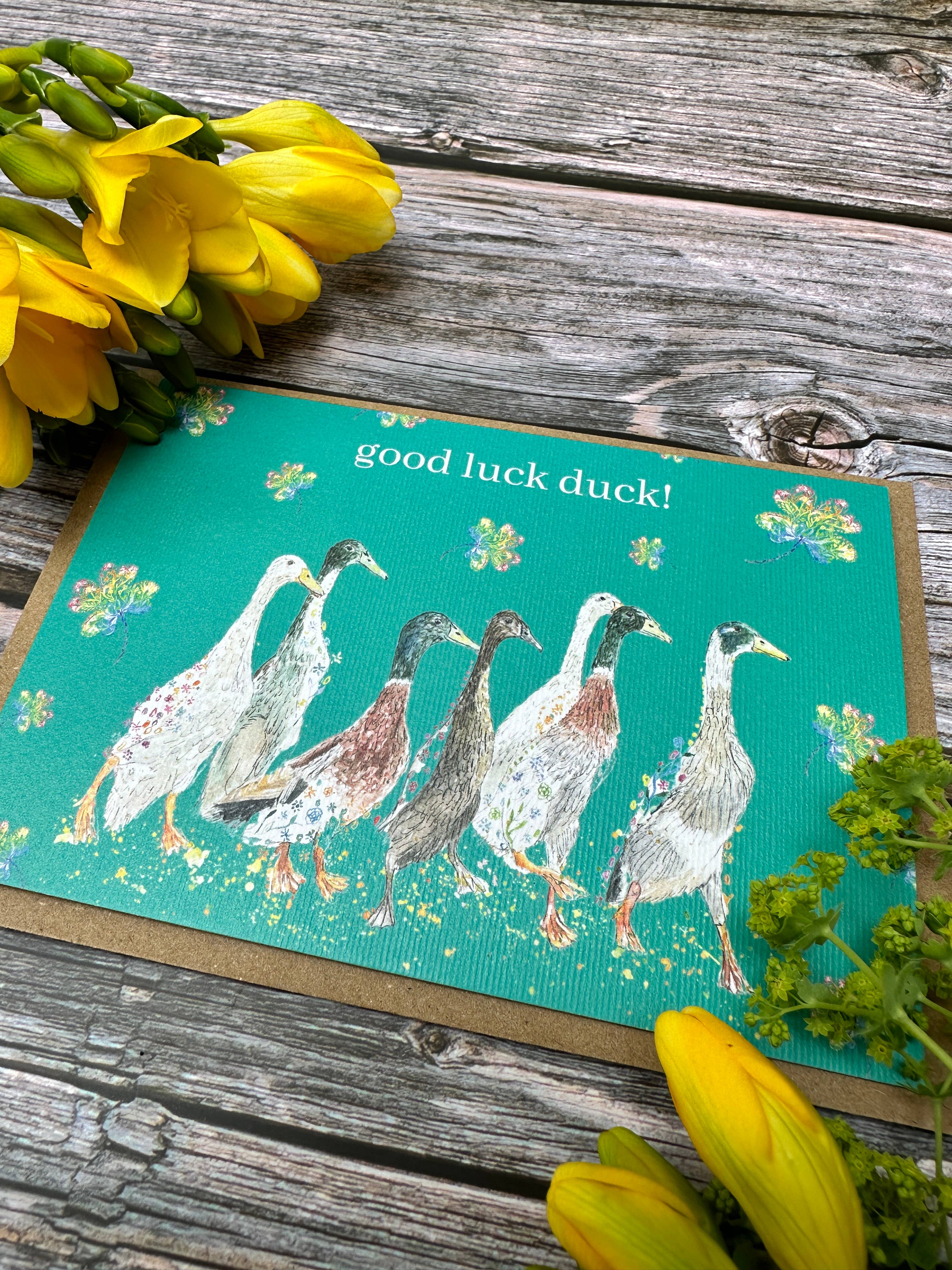 Jen Winnett Eco Artist - Wholesale Birthday Card - Good Luck Duck! Birthday Eco Friendly Card Colourful1