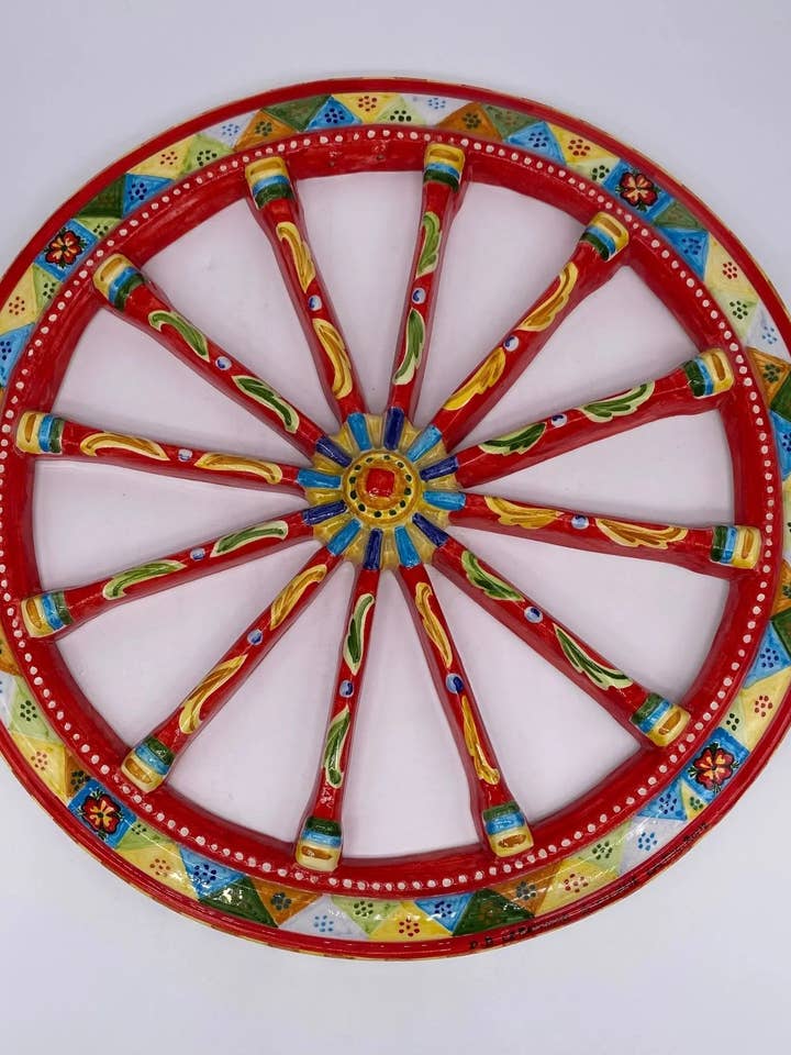 Rueda de carro de cerámica siciliana Caltagirone, diámetro 30 cm, decorada artesanalmente para venta al por mayor de DD Ceramiche Siciliane