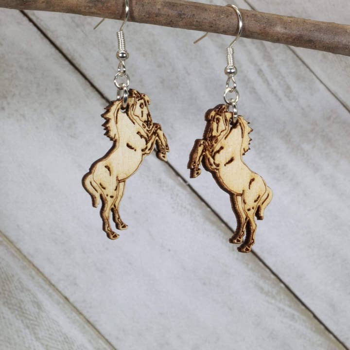 Realistic Mustang Horses Wooden Dangle Earrings for wholesale by Cates Concepts