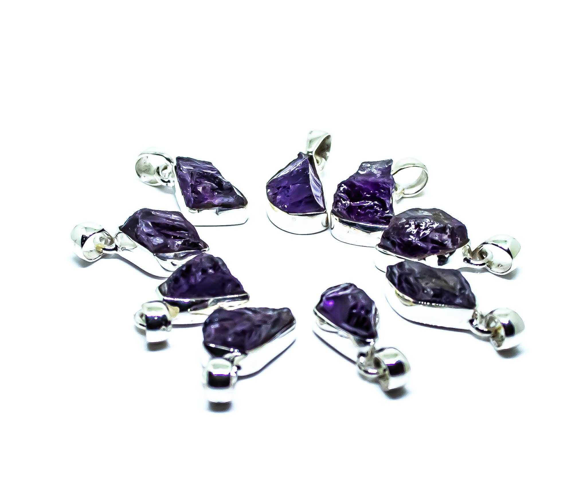 Quasar Gems USA - Wholesale Pendant/Charm Necklace - Amethyst Freeform Sterling Silver Pendant Necklace 1