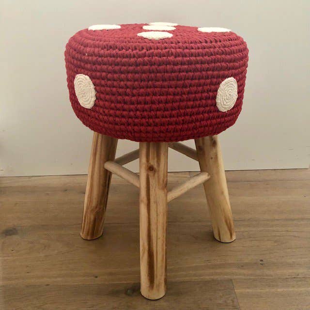 Luna-Leena  - handmade in Nepal - Wholesale Stool - kids chair with mushroom cover - red - hand crochet cotton3