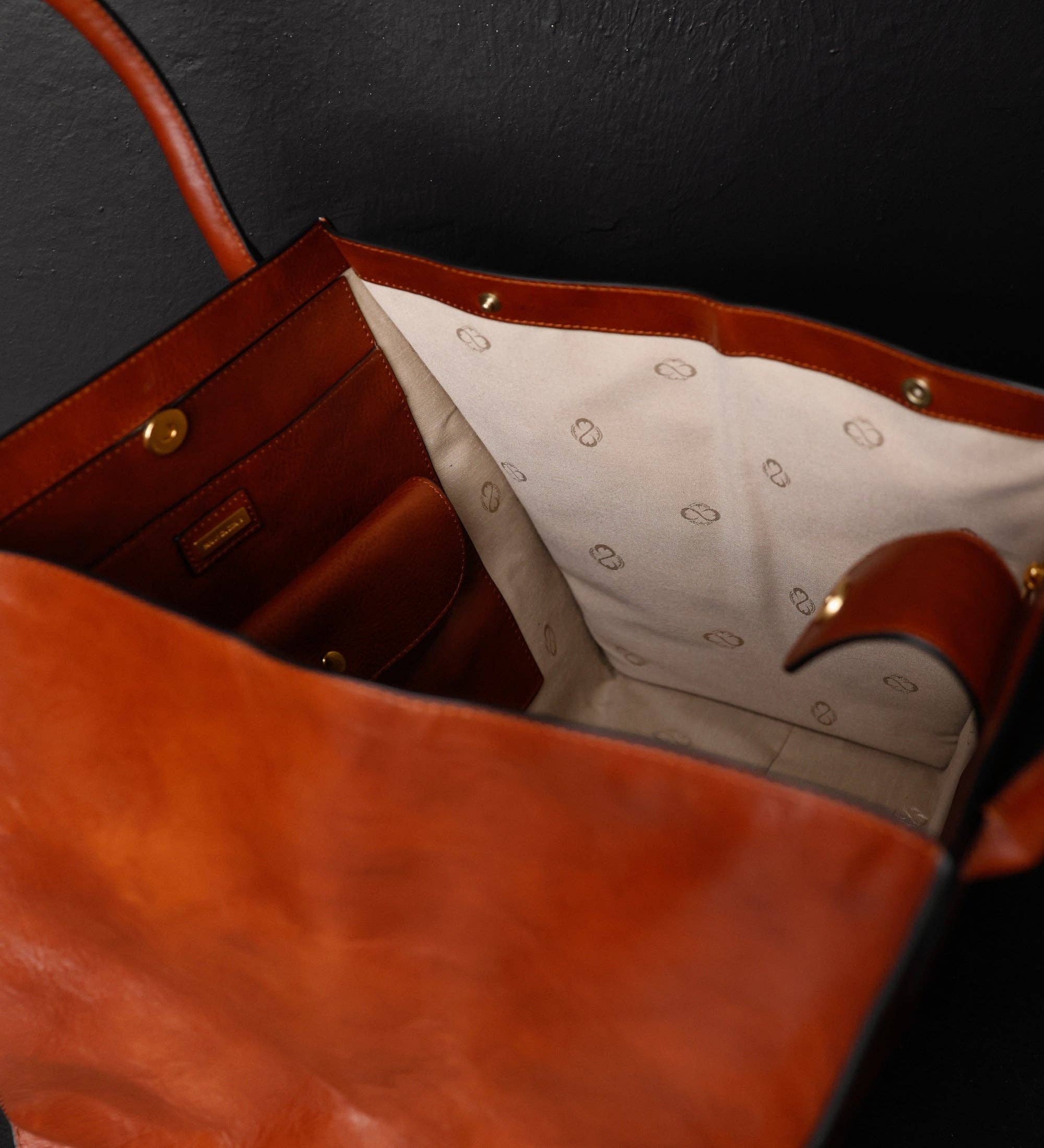 Cognac Brown Matte Leather Handbag Tote Bag for Women - The Woman In White for wholesale on Faire9