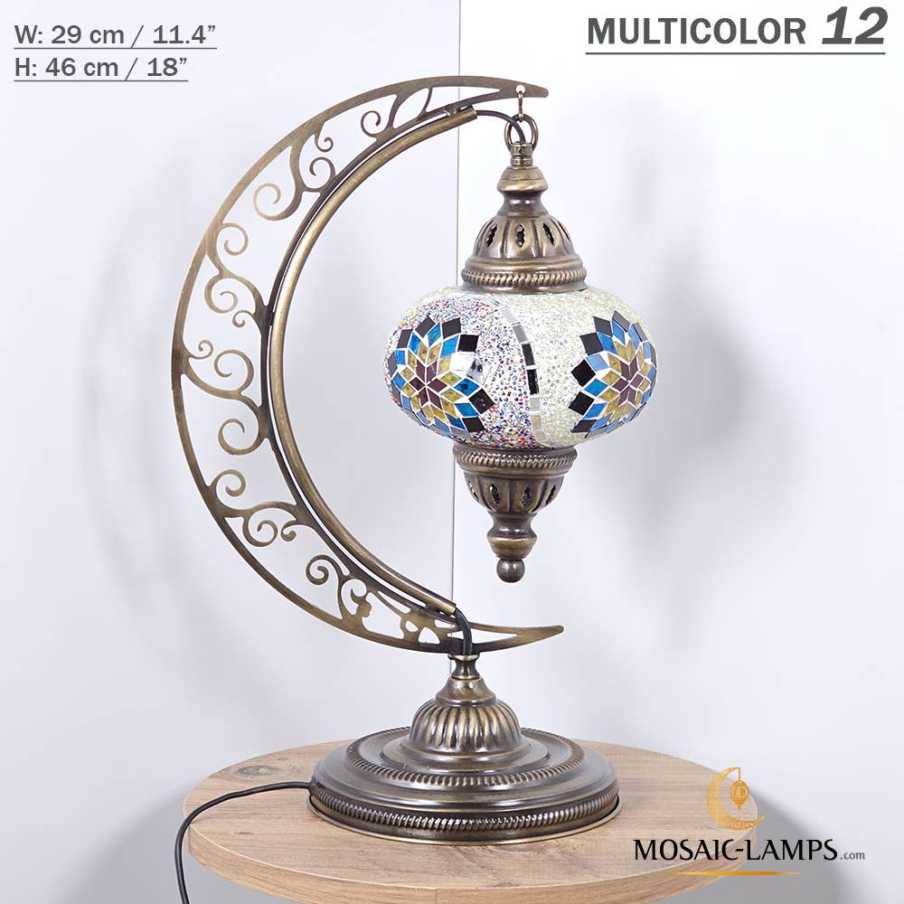 Mosaic Lamps - Wholesale Accent/Desk Lamp - 10+ Colors - Moroccan Moon Table Lamp, Arc, Murano Crescent48