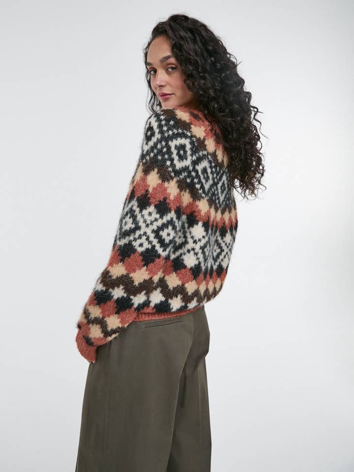 SWEET MAGIC MODA Y COMPLEMENTOS - Wholesale Knit Sweater - Women's - BASIC KNIT JERSEY WITH ETHNIC PRINT1