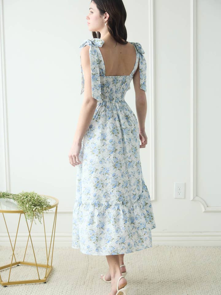 Blu Pepper - Wholesale Dress - Women's - FLORAL TIE STRAP RUCHED DETAIL MAXI DRESS