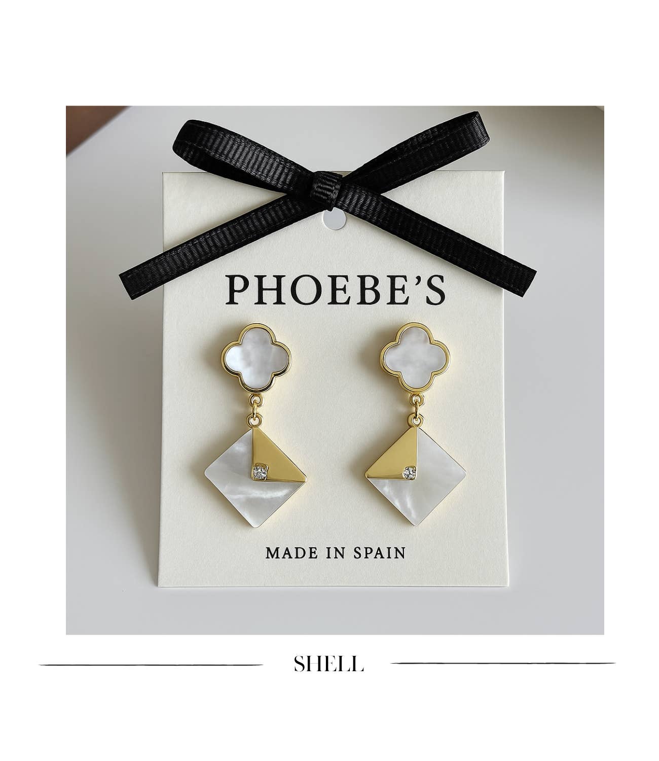 PHOEBE´S - Wholesale Dangle Earrings - Pendientes de sobre de nácar con detalles dorados 